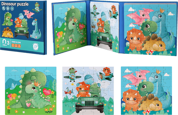 Bộ 3 tranh ghép hình nam châm học về thế giới khủng long 3in1 25,30,42pcs RFD555350 C401