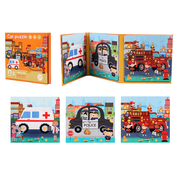 Bộ 3 tranh ghép hình nam châm học về phương tiện giao thông 3in1 9,12,16pcs RFD555347 C401