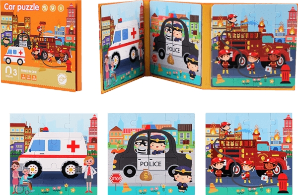 Bộ 3 tranh ghép hình nam châm học về phương tiện giao thông 3in1 9,12,16pcs RFD555347 C401