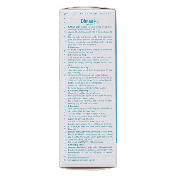 Thực phẩm bảo vệ sức khỏe Dimao Pro Oral Spray D3 K2
