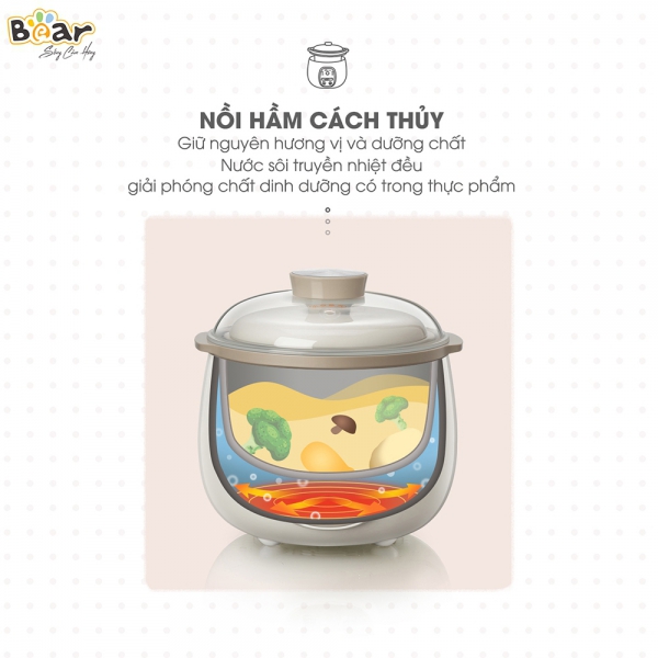 Nồi nấu chậm Bear 0,8L (Vàng, SUBE001, Vi)
