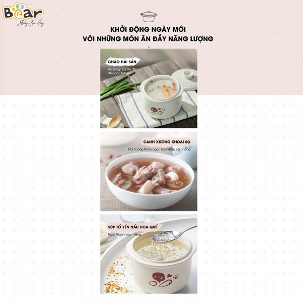Nồi nấu chậm Bear 0,8L (Vàng, SUBE001, Vi)