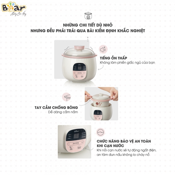 Nồi nấu chậm Bear 0,8L (Vàng, SUBE001, Vi)