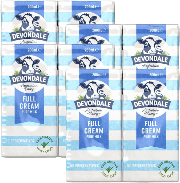 Thùng Sữa tươi nguyên chất tiệt trùng DEVONDALE MILK (DEVONDALE FULL CREAM MILK) 200ml - Lốc 6 hộp