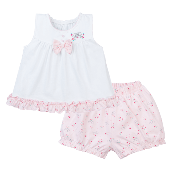 Bộ bé gái ngắn BST Gấu và hoa Animo BH0424001(6M-6Y,Trắng)