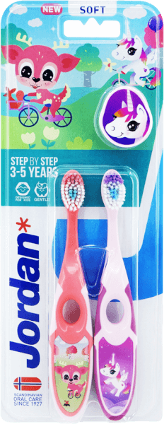 Bộ 2 bàn chải đánh răng trẻ em Jordan Step 2 (3-5 tuổi)