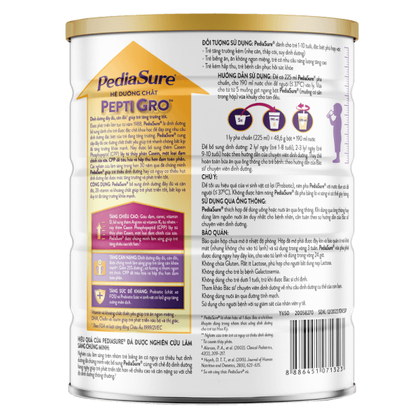 Combo 2 lon Thực phẩm dinh dưỡng y học cho trẻ 1-10 tuổi: Pediasure vani 850g