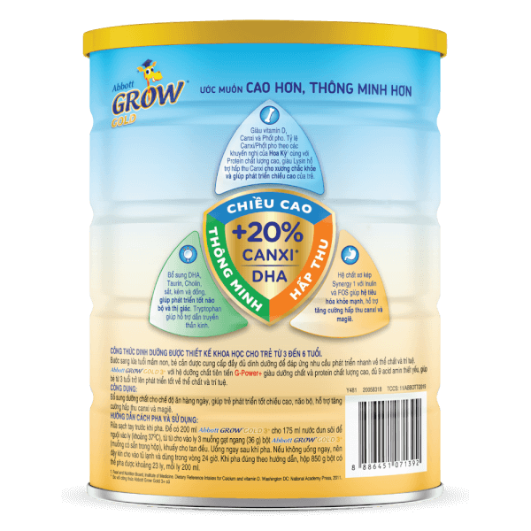 Combo 5 Sữa Abbott Grow 3+ 850g (3-6 tuổi) (tên cũ: Abbott Grow Gold 3+, giao bao bì ngẫu nhiên)