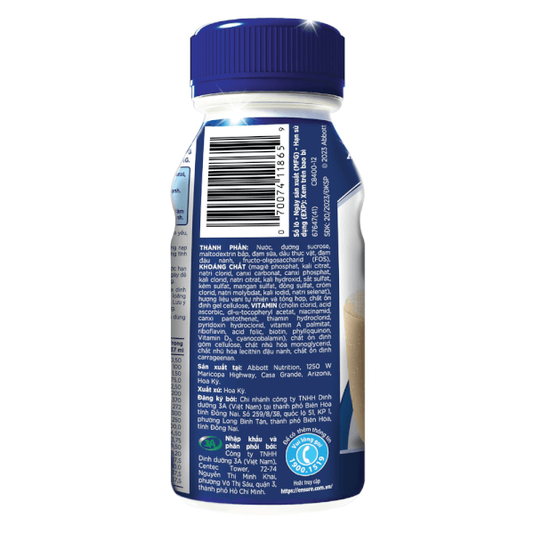 Thực phẩm dinh dưỡng y học Ensure dạng lỏng hương vani 237ML - Lốc 6 chai