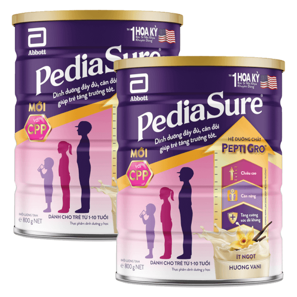 Combo 2 lon Thực phẩm dinh dưỡng y học cho trẻ 1-10 tuổi: Pediasure vani 850g