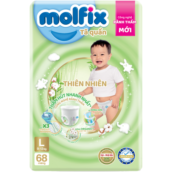 Combo 2 Tã quần Molfix (L, 9 - 13kg, 68 miếng) (giao bao bì ngẫu nhiên)