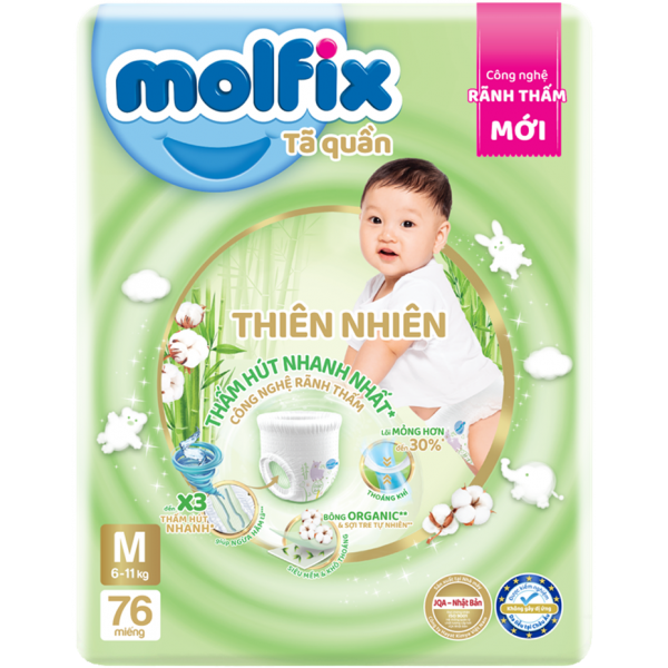 Tã quần Molfix Thiên Nhiên (M, 6 - 11kg, 76 miếng) (giao bao bì ngẫu nhiên)