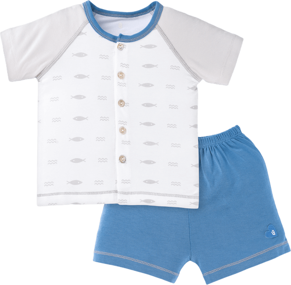 Bộ sơ sinh tính năng ngắn, vải modal BST Thiên Nga Animo BMC822072 (0-12M,Xanh)