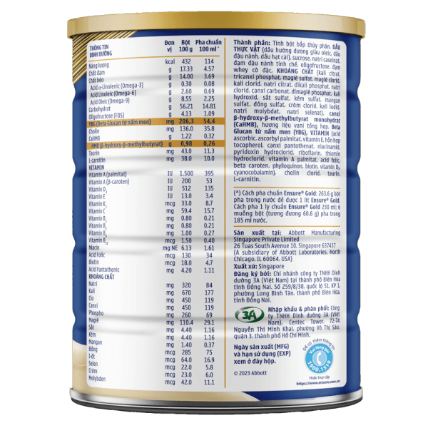 Thực phẩm dinh dưỡng y học Ensure Gold 800g (bao bì cũ 850g, giao bao bì ngẫu nhiên)