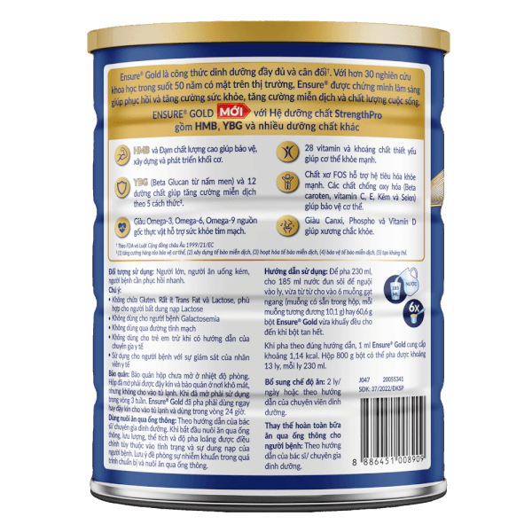 Thực phẩm dinh dưỡng y học Ensure Gold 800g (bao bì cũ 850g, giao bao bì ngẫu nhiên)