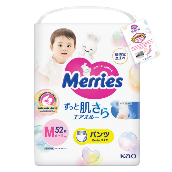 Combo 2 Tã quần Merries (M, 6-11kg, 52 miếng)