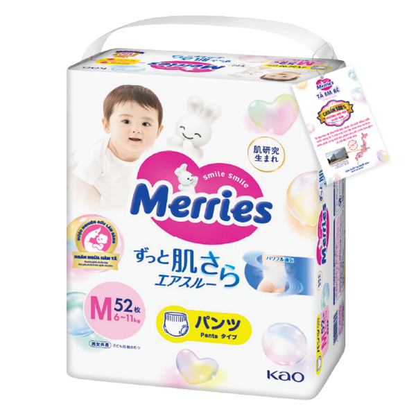 Combo 2 Tã quần Merries (M, 6-11kg, 52 miếng)