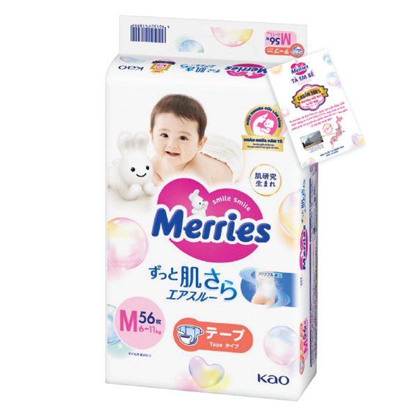 Tã dán Merries (M, 6-11kg, 56 miếng)