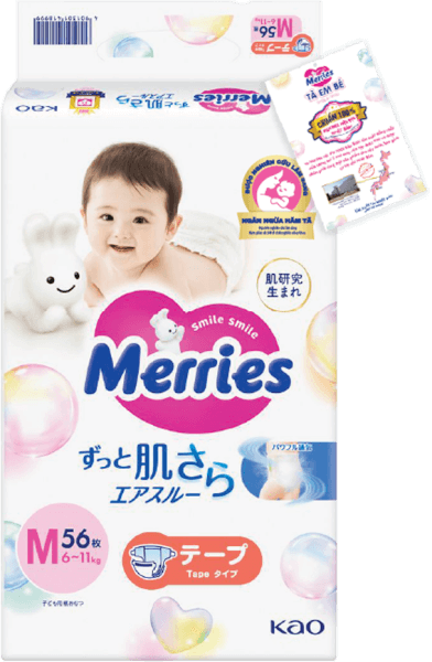 Tã dán Merries (M, 6-11kg, 56 miếng)
