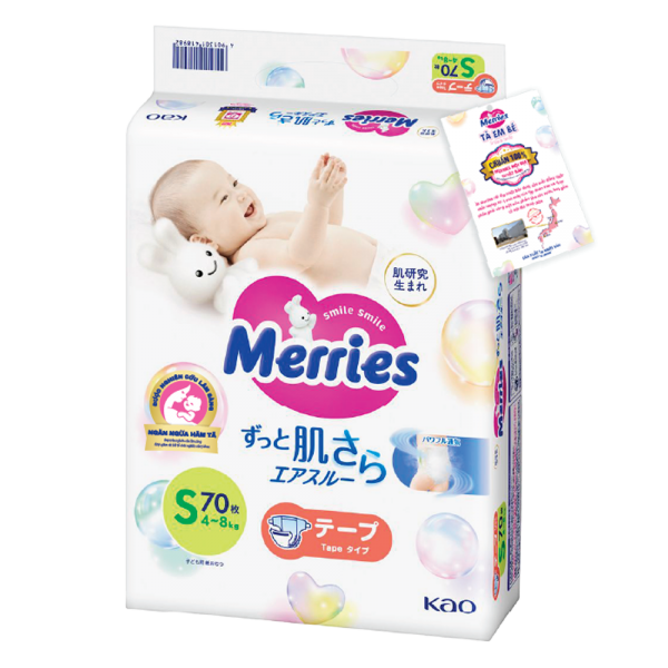 Tã dán Merries (S, 4-8kg, 70 miếng)