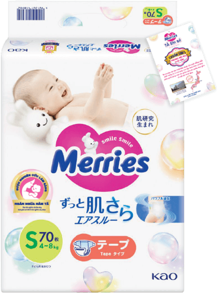Tã dán Merries (S, 4-8kg, 70 miếng)