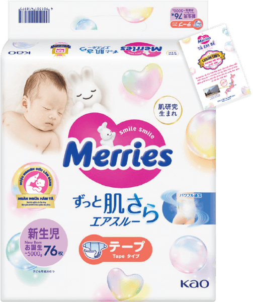 Tã dán Merries (Newborn, dưới 5kg, 76 miếng)