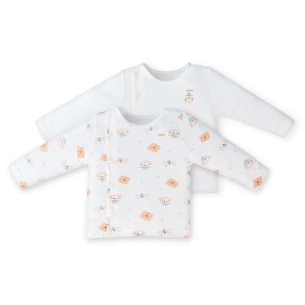 Set 2 áo sơ sinh cài chéo tay dài Animo Easy KV0724004 (NB,Trắng-HT Gấu)