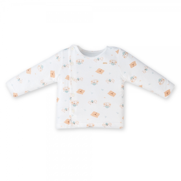 Set 2 áo sơ sinh cài chéo tay dài Animo Easy KV0724004 (NB,Trắng-HT Gấu)