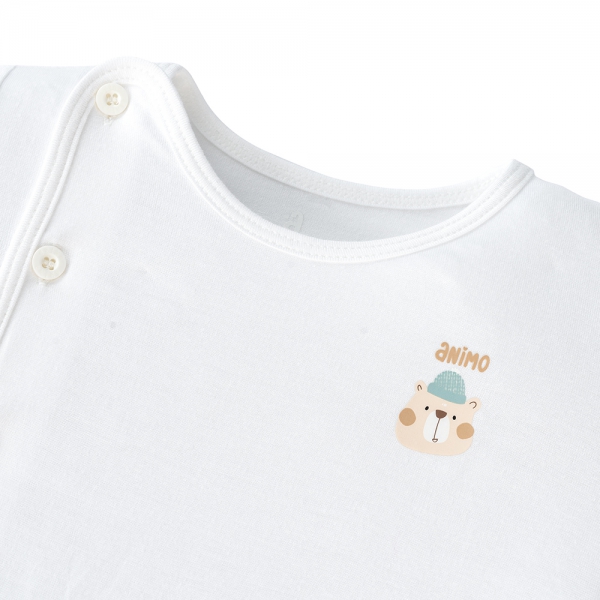 Set 2 áo sơ sinh cài chéo tay dài Animo Easy KV0724004 (NB,Trắng-HT Gấu)