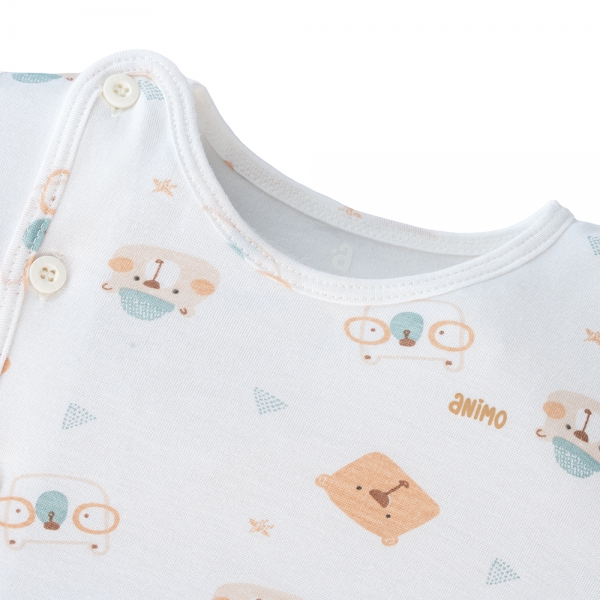 Set 2 áo sơ sinh cài chéo tay dài Animo Easy KV0724004 (NB,Trắng-HT Gấu)