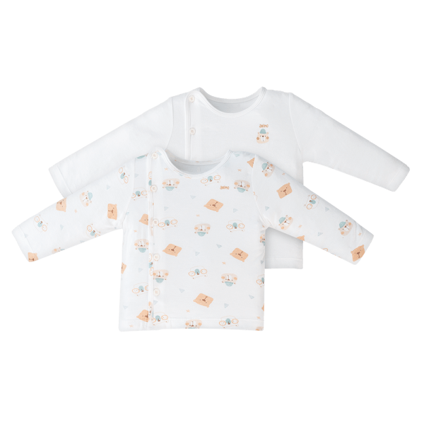 Set 2 áo sơ sinh cài chéo tay dài Animo Easy KV0724004 (NB,Trắng-HT Gấu)