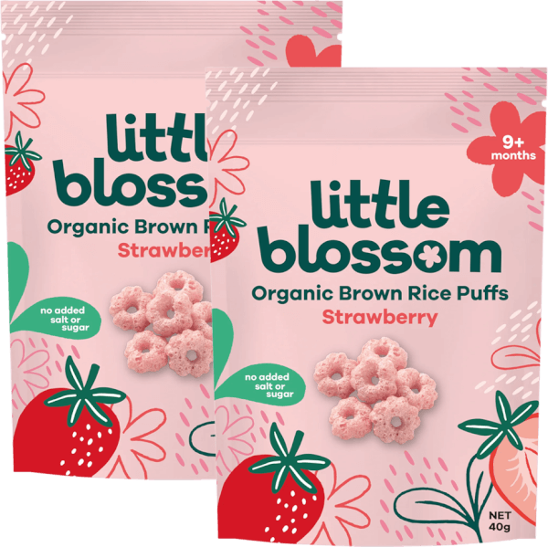 Combo 2 Bánh Puffs Gạo Lứt Hữu Cơ Little Blossom Vị Dâu 40g
