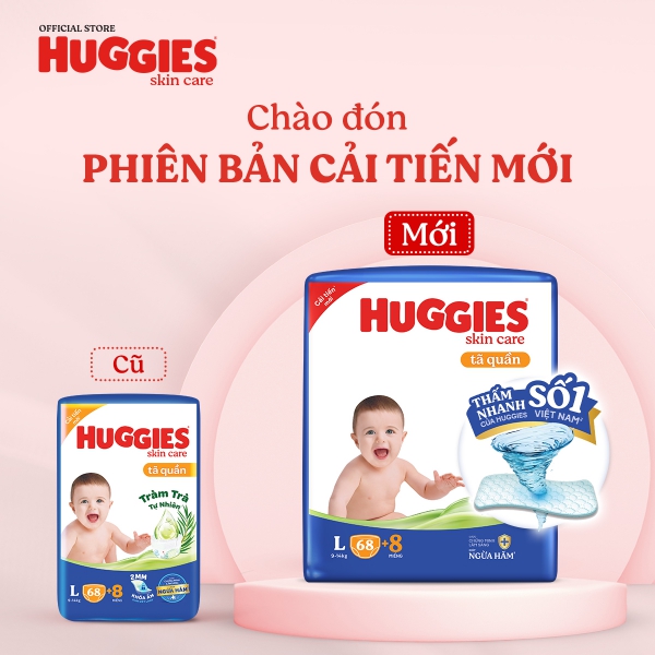 Tã quần Huggies Skincare gói cực đại (XXL, >15kg, 54 miếng) (Giao bao bì ngẫu nhiên)