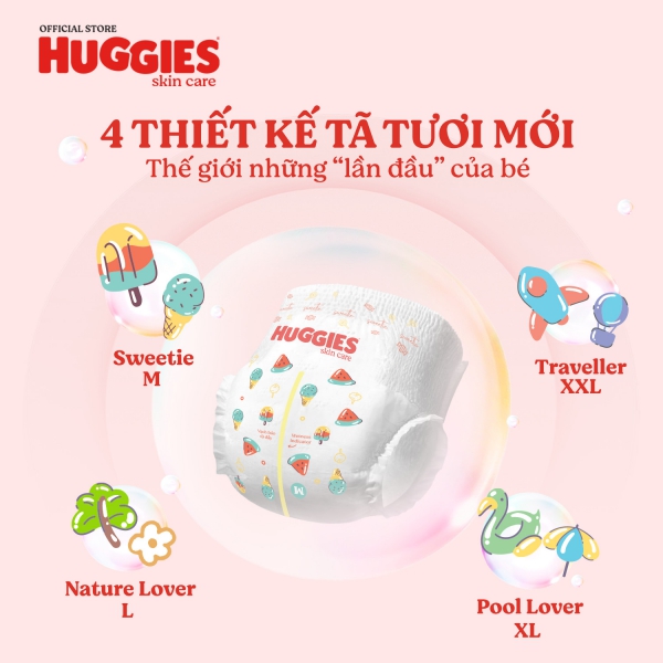 Tã quần Huggies Skincare gói cực đại (XL, 12-17kg, 60 miếng) (giao bao bì ngẫu nhiên)