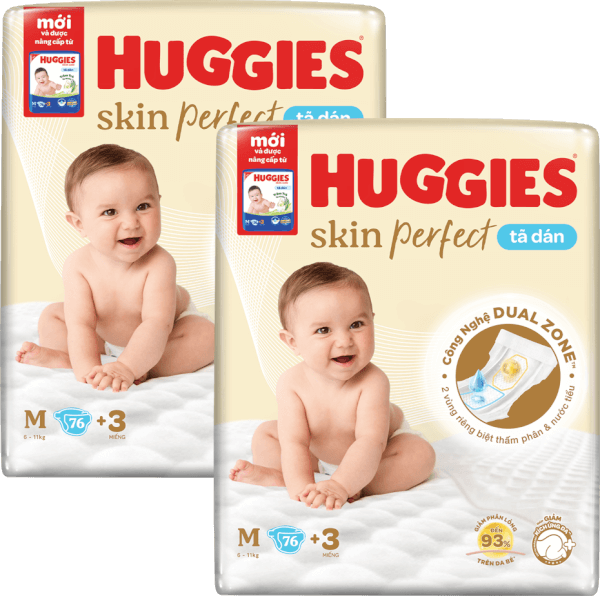 Combo 2 Tã dán cực đại Huggies Skin Perfect (M, 6-11kg, 76 miếng)