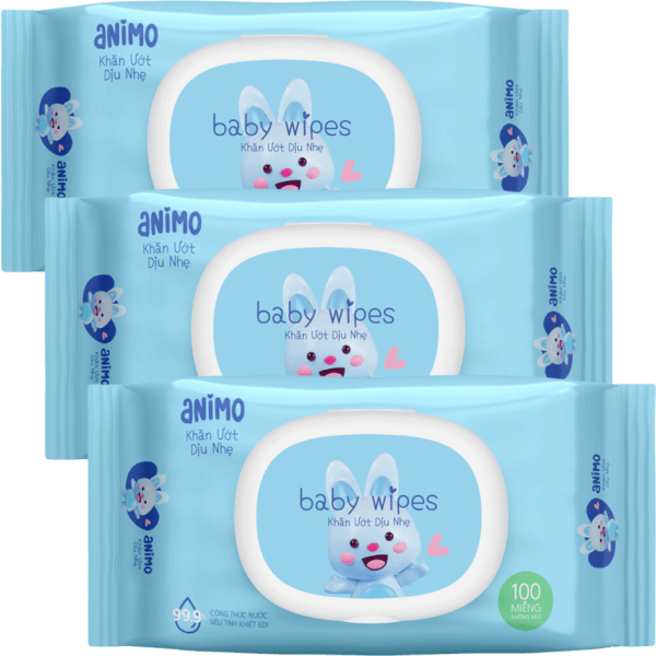 Combo 3 Khăn Ướt Dịu Nhẹ Animo không mùi (100 tờ)