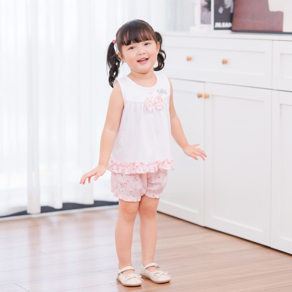 Bộ bé gái ngắn BST Gấu và hoa Animo BH0424001(6M-6Y,Trắng)