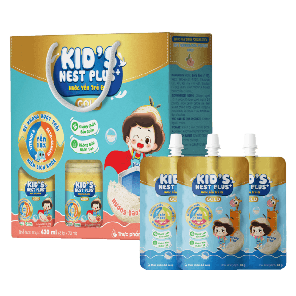 Nước Yến Kid'S Nest Plus+ Total Protect Gold 18% (Lốc 6 tặng 3 túi)