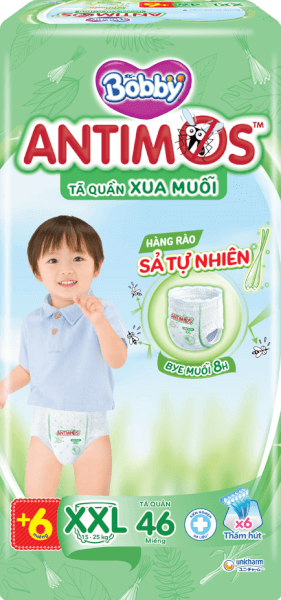 Tã quần Bobby Antimos Xua Muỗi (size XXL, 46+6 miếng)