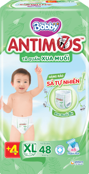 Tã quần Bobby Antimos Xua Muỗi (size XL, 48+4 miếng)