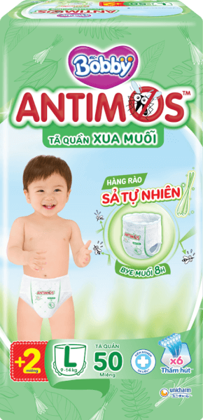 Tã quần Bobby Antimos Xua Muỗi (size L, 50+2 miếng)