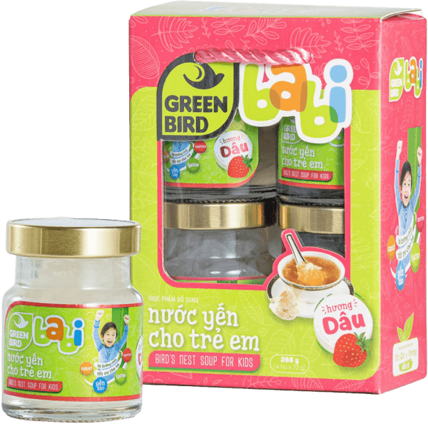 Lốc Green Bird - Babi Nước Yến Cho Trẻ Em Hương Dâu - (4hũ*72gr)