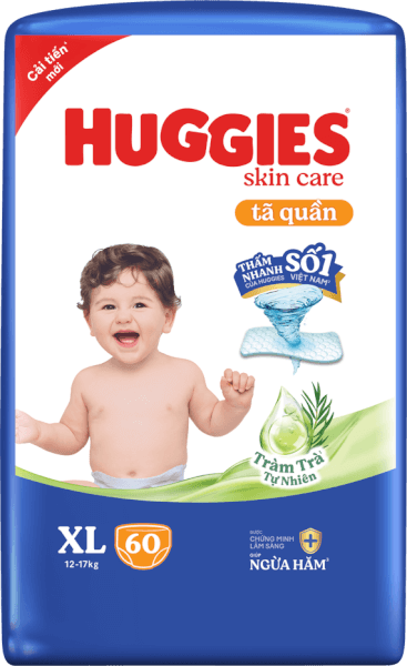 Tã quần Huggies Skincare gói cực đại (XL, 12-17kg, 60 miếng) (giao bao bì ngẫu nhiên)