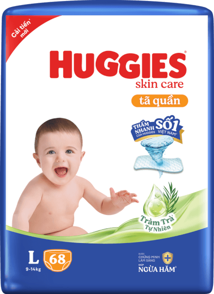 Tã quần Huggies Skincare gói cực đại (L, 9-14kg, 68 miếng) (giao bao bì ngẫu nhiên)