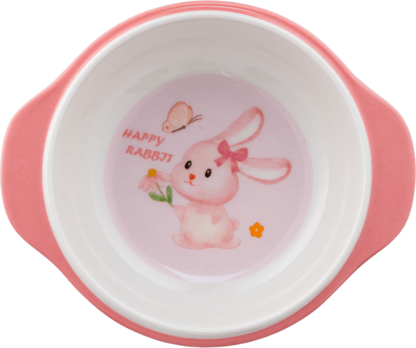 Bát ăn dặm melamine cao cấp Moreware (W6082, tay cầm, thỏ hồng)