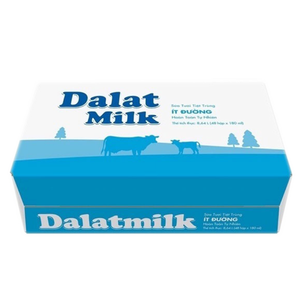 Thùng Sữa tươi tiệt trùng Dalat Milk ít đường 180ml (lốc 4 hộp)