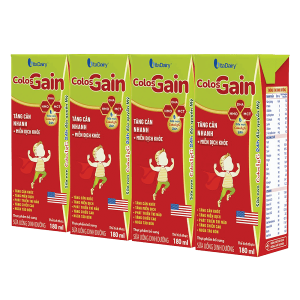 Combo 6 lốc Sữa uống dinh dưỡng Colos Gain 180ml, lốc 4 hộp (trên 1 tuổi)