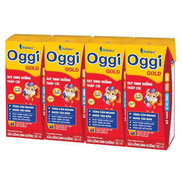 Combo 2 thùng Sữa uống dinh dưỡng Oggi Gold 180ml, lốc 4 hộp (trên 1 tuổi)