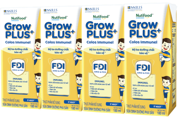Sữa GrowPLUS+ Colos Immunel 180ml, lốc 4 hộp (Trên 1 tuổi)