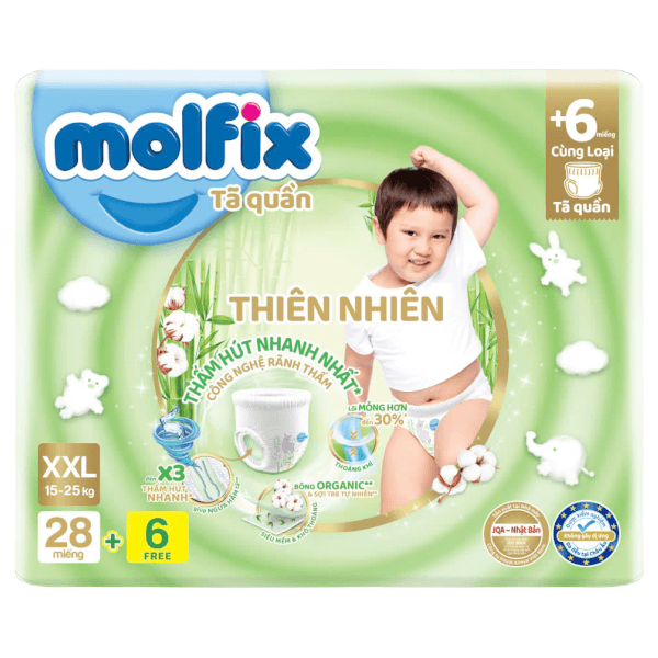 QT Molfix - Bỉm tã quần Molfix thiên nhiên Jumbo size XXL